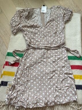 H&M Beige Polka Dot Wrap Dress with White Dots